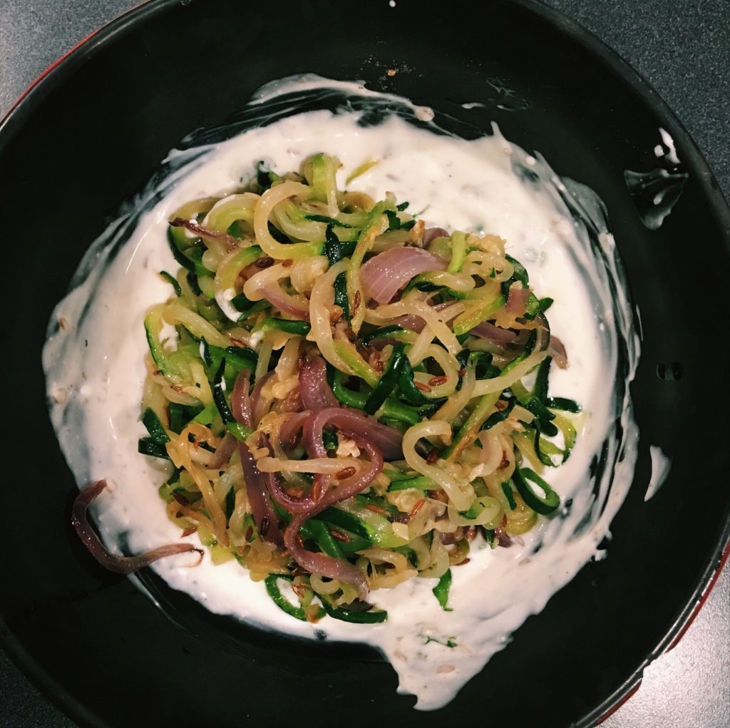 zoodles in creamy spiced yogurt 